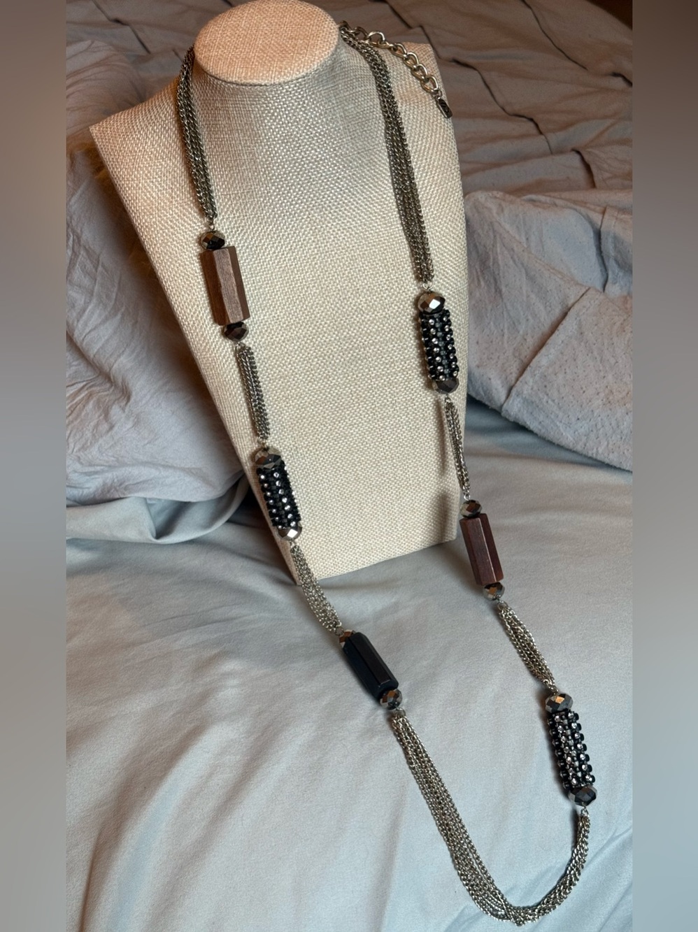 🦅YOUSI (You & I) Elegant Silver & Brown Beaded with multiple chains Necklace